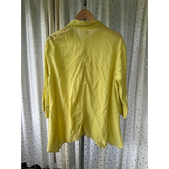 Color Me 100% Cotton CMC Bell Sleeves Button Down Crinkle Handkerchief Hem Top L - Picture 5 of 7